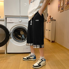 华夫格七分裤男学生大码休闲宽松短裤直筒夏季休闲裤k27309B-3，男装牛仔裤，星座310B-1