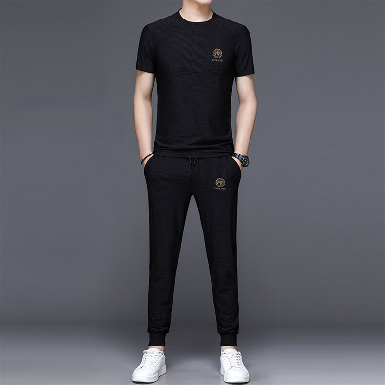 JG1868男士2023年春夏季新款运动套装短袖长裤T恤卫裤二件套P110，男装休闲套装，电商B360