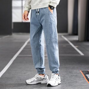 牛仔裤男秋季休闲阔腿裤韩版潮流宽松百搭直筒九分长裤906-P45图片