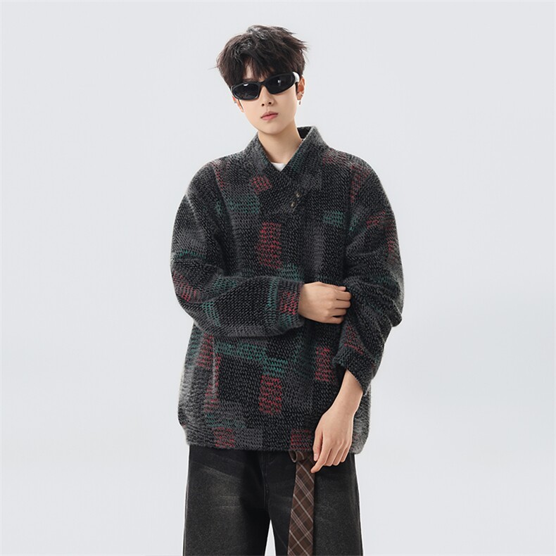 YK86145-P65聚酯纤维78.3%锦纶21.7%美式复古针织卫衣，男装卫衣，电商A086-1