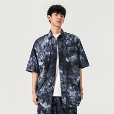 扎染短袖衬衫外套春夏街头复古衬衫痞帅新款A406C6050特P38，男装衬衫，星座309（原A406）