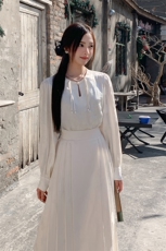 现货新中式马面裙套装2025年春装新款复古风两件套上衣长袖，女装套装/套裙，秀美人生