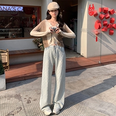 大码女装超仙遮肚子抽绳针织上衣春秋胖妹妹韩版V领长袖毛衣打底，女装针织衫/毛衣，纯色衣恋
