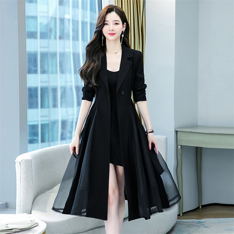 职业西装领连衣裙女2025春秋新款时尚名媛气质女神范收腰风衣外套,女装套装/套裙,韩美纤衣