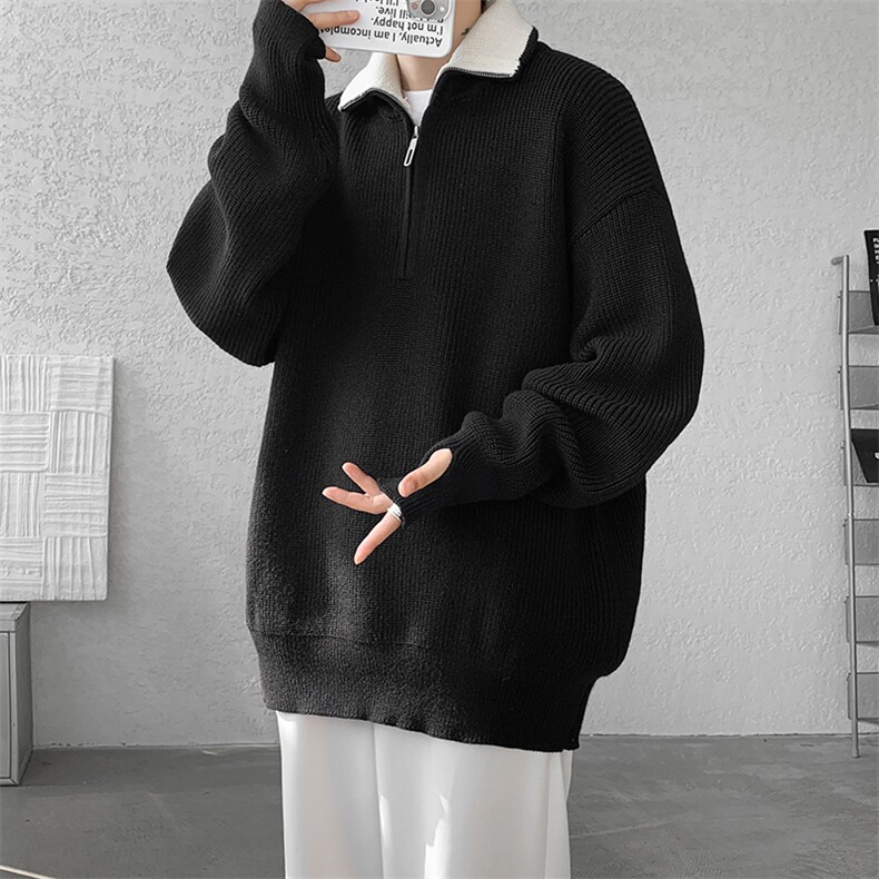 8XL-M立领半拉链毛衣男大码慵懒风宽松日系针织衫外套MY19002P78，男装针织衫/毛衣，电商B312