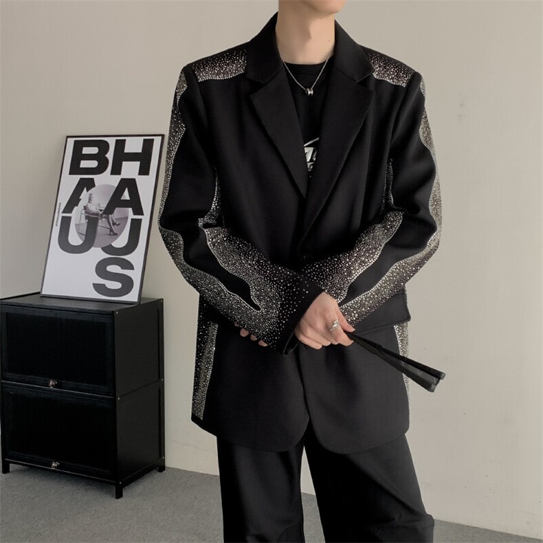 烫钻太贵拒绝低价秋装重工烫钻西装外套男大码宽松韩版男装西服，男装西服，星座909