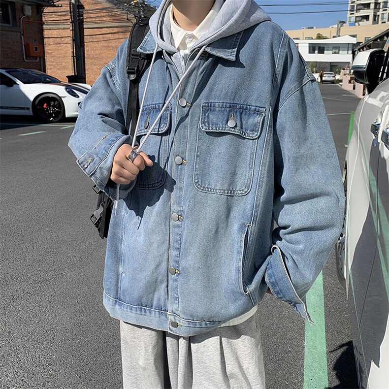 假两件牛仔外套男连帽高街帅气2023春秋新款ins宽松夹克W4666-P70,男装大码男装,星座412-2