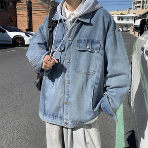 假两件牛仔外套男连帽高街帅气2023春秋新款ins宽松夹克W4666-P70图片