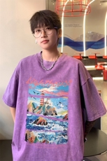！2024夏季新款男士水洗短袖T恤油画情侣潮牌半袖XT158P35，男装T恤，电商B220