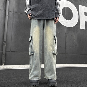 美式高街复古水洗做旧多口袋工装牛仔裤男潮牌N225-P53图片