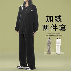 条绒圆领卫衣加绒潮牌宽松两件套TZ819-常规特批98加绒特批118，男装卫衣，星座718