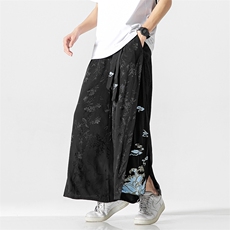 2025夏风男装冰丝唐装汉服重工刺绣休闲裤阔腿裤棉麻D533/P85，男装民族服装，星座206（原A221）