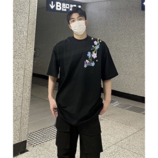 万针全刺绣解构设计260克重磅双纱纯棉高品质美式高街短袖T恤特39，男装T恤，电商A486-1