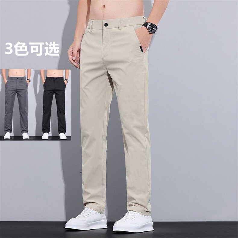 夏季薄款男士冰丝裤休闲裤男裤纯色百搭弹力透气直筒裤舒适商务裤，男装休闲裤，星座224-1