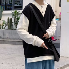 2022假两件毛衣男秋冬季背心马甲日系针织衫设计感上衣M137-P45，男装针织衫/毛衣，星座512-2