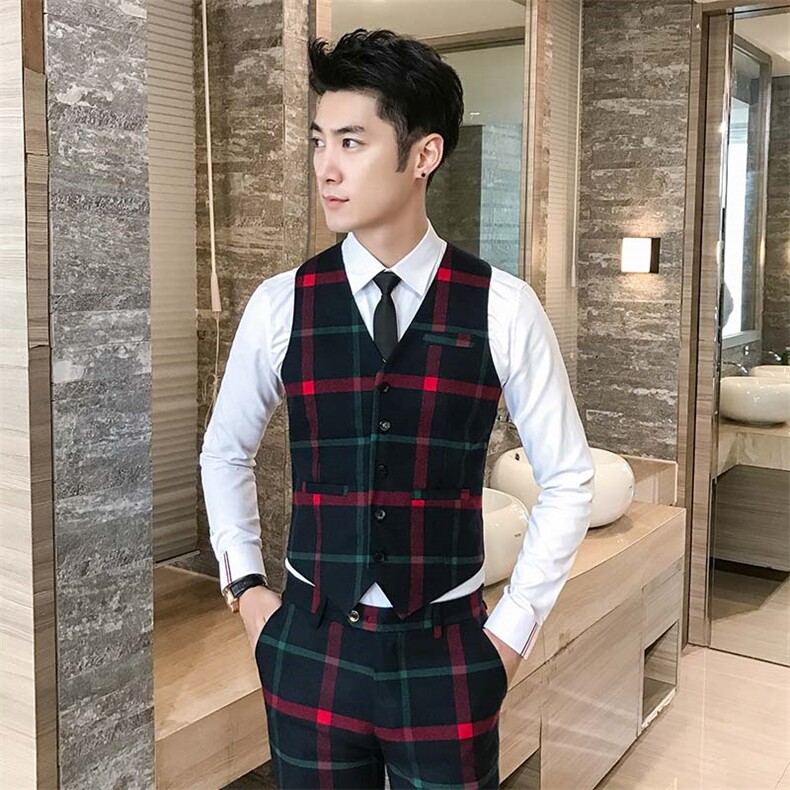 发型师潮男西装三件套韩版修身双排扣格子西服套装A470-TZ06A-270,男装西服套装,电商A207