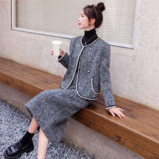 【bao款现货】2024年圆领小香毛呢套装时尚外套+半裙马海毛含40毛，女装套装/套裙，雅静靓衣