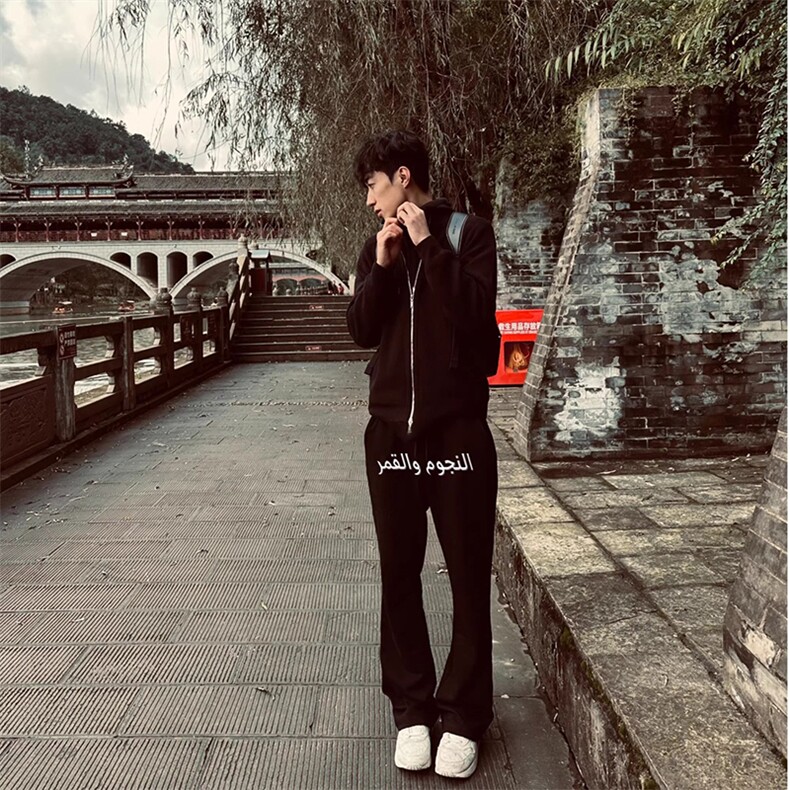 美式高街潮牌男女运动休闲裤直筒宽松慵懒显瘦印花休闲卫裤子,男装休闲裤,电商A486