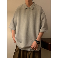 T6075/P25夏季华夫格polo衫T恤男大码宽松纯色简约上衣男装潮，男装Polo衫，电商A141