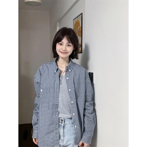 美式复古长袖蓝色格子衬衫C976-P55图片