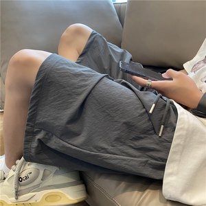 抖音品质夏季新款潮流双褶冰丝宽松五分裤B315-K24139-特p23控48图片