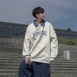 W676-P60 控78 50%棉50%聚酯纤维 半拉链牛仔领POLO衫卫衣男图片
