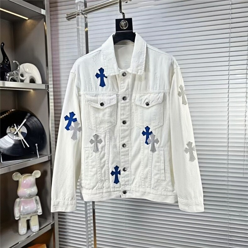 潮流情侣美式十字架设计长袖牛仔男士外套时尚痞帅夹克HHT34P70，男装工装外套，星座1013-5