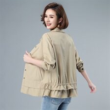 2021年秋季新款韩版全棉单排扣短款外套女纯色宽松纯棉上衣长袖，女装短外套，伊满意
