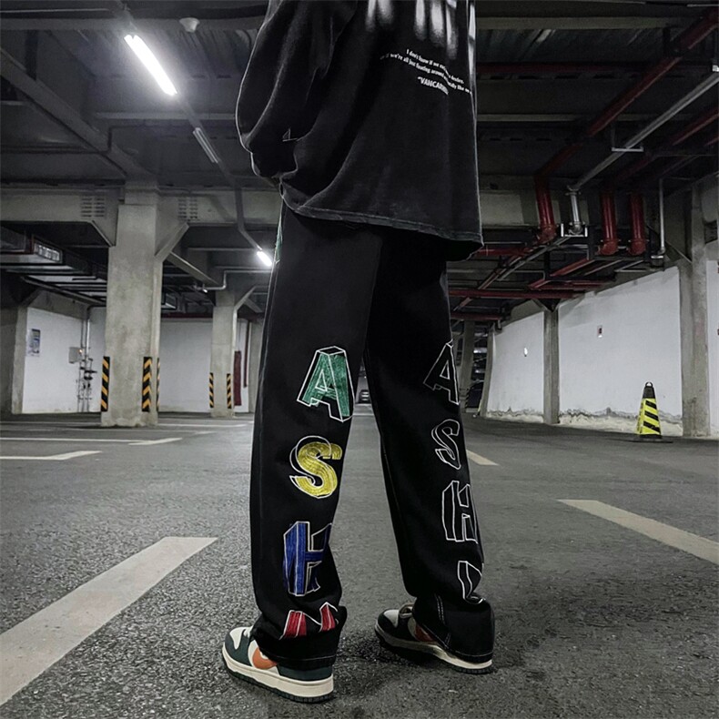 2023新款欧美vibe风裤子高街ins刺绣复古hiphop牛仔裤K2671-P42,男装牛仔裤,星座512-2