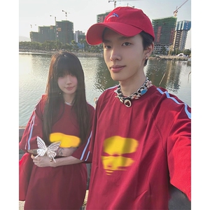 抖音得物高品质二开240克宽松纯棉美式潮牌三条杠织带短袖T恤图片