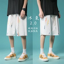 中性风新款短裤泼墨五分裤夏季清爽休闲裤子宽松卫裤8008-P35，男装休闲裤，电商A059