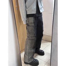B221美式ins高街重工艺宽松做旧工装牛仔裤子LK23143-P80控108，男装牛仔裤，电商B221