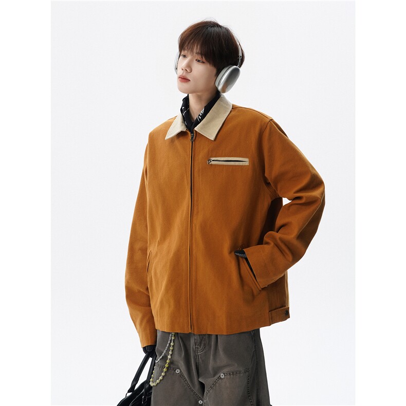 撞色水洗做旧帆布短款夹克男款vintage美式复古工装休闲外套JK003,男装夹克,电商B312