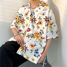 日系五分袖春夏季新款衬衫潮流慵懒男方领宽松型衬衫C1328P30，男装衬衫，星座1116-2