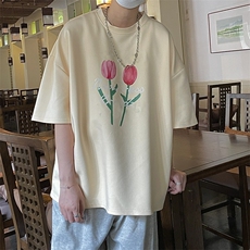 郁金香印花夏季纯棉短袖T恤氛围感男女814-1-T574-P28，男装T恤，星座814-1