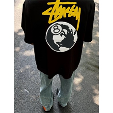 网图有货美式黑八毛巾绣短袖T恤男女情侣刺绣宽松上衣A509-P35，男装T恤，星座1505