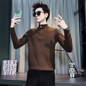 秋冬店主风社会小伙半高领纯色套头针织毛衣301A-1/M91/P58图片