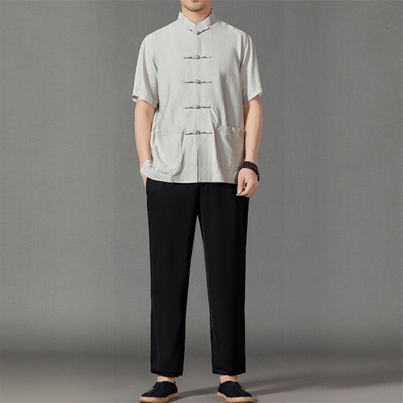 2026夏季薄款高端风冰丝短袖衬衫套装唐装汉服HL23812-P120,男装休闲套装,星座1105-3