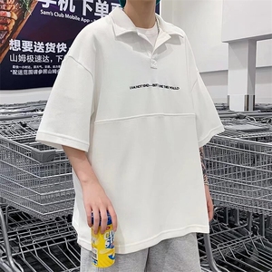 美式复古t恤男翻领polo衫日系cityboy短袖宽松休闲五分袖 TP05图片