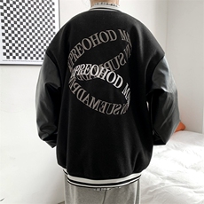 港风刺绣夹克男PU皮拼接潮牌棒球服（直播品质）XZ1213-DY06-P90，男装夹克，星座1213