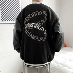 港风刺绣夹克男PU皮拼接潮牌棒球服（直播品质）XZ1213-DY06-P90图片