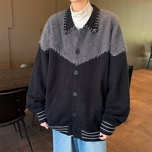 撞色拼接开衫毛衣男款vintage美式针织衫春秋季宽松外套 MX041图片
