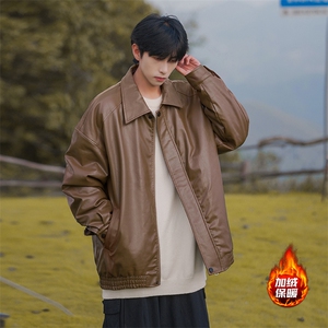 D2183-TP130控价178 冬季cityboy机车皮夹克保暖加绒宽松帅气皮衣图片