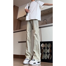 1506-1/KA2131/P43黄泥色弯刀牛仔t男拼接美式裤子微喇直筒男裤，男装休闲裤，星座1506-1