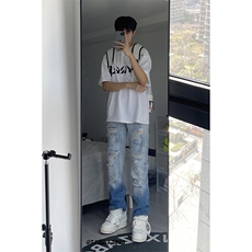 美式ins高街小众夏季破洞牛仔裤货号K729P60，男装牛仔裤，电商A063