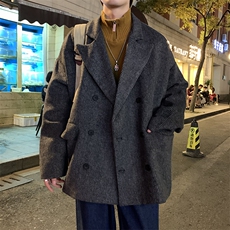 毛呢外套休闲潮灰色小西服上衣潮流ins双排扣呢子大衣W1734-P60，男装夹克，星座512-2
