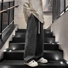 【现货】秋冬季新款牛仔裤港风松紧腰垂感百搭阔腿裤110-P35，男装牛仔裤，星座1006-1