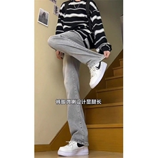 N828R-P43加绒烟灰色美式复古牛仔裤男女裤子美式高街长裤直筒裤，男装牛仔裤，星座215-1