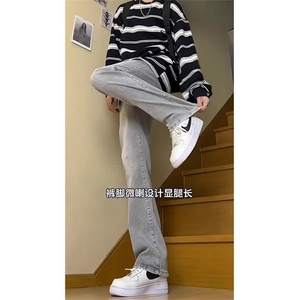 N828R-P43 加绒烟灰色美式复古牛仔裤男女裤子美式高街长裤直筒裤图片