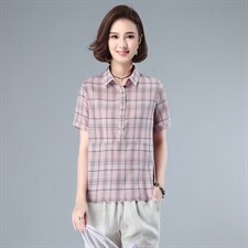 纯棉格子衬衫女2021夏装新款韩版通勤拼接全棉衬衣休闲小衫，女装衬衫，伊满意